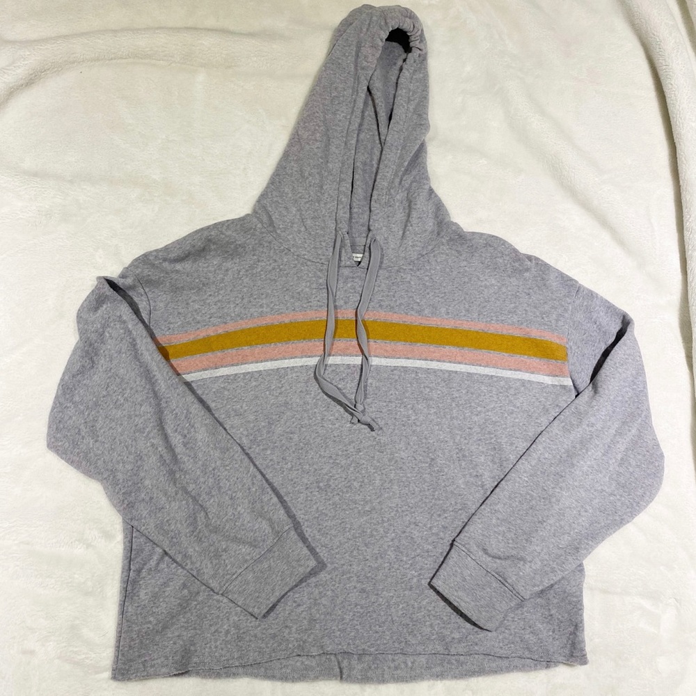 American Eagle Cropped Grey Hoodie w/ Stipes